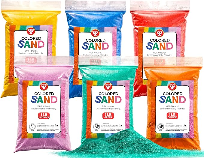 Hygloss Products Colored Play Sand – Assorted Craft Sand for Christmas Sand Art, 6 Vibrant Colors,1 lb Bags – Perfect for Holiday Gifts, DIY Decorations, and Creative Christmas Crafts - 6 lb Total