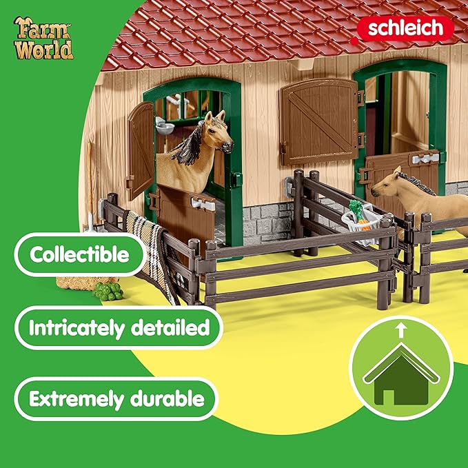 Schleich Horse Barn and Stable Playset - Award-Winning Riding Center 96 Piece Set, 2 Pony Toys, Rider Figurine, and Farm Accessories, for Girls and Boys 3 Years Old and Above