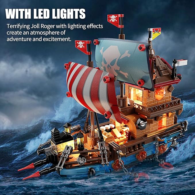 TYCOLE Pirate Ship Building Block Set with Lights,Creative Pirate Toys Compatible with Legos,Modern Boat Model Set,Idea Christmas Birthday Gift for Adults and Boys,Girls 8-14 and up(916 Pieces)