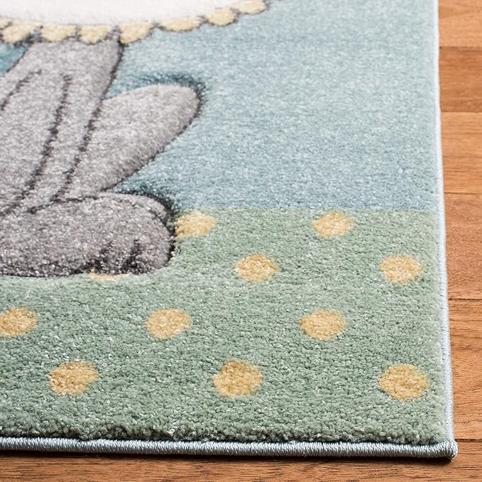 SAFAVIEH Carousel Kids Collection Runner Rug - 2' x 8', Ivory & Blue, Animal Design, Non-Shedding & Easy Care, Ideal for High Traffic Areas for Boys & Girls in Playroom, Nursery, Bedroom (CRK185A)