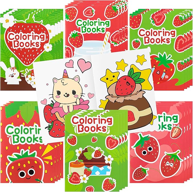 Strawberry DIY Coloring Books - 24-Pack Strawberry Coloring DIY Art Drawing Books Fruits Patterns Christmas Winter Xmas New Year Gifts Kids Birthday Sweet Party Favors Class Art Activity