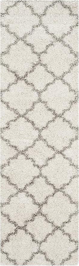 SAFAVIEH Hudson Shag Collection Runner Rug - 2'3" x 12', Ivory & Grey, Moroccan Trellis Design, Non-Shedding & Easy Care, 2-inch Thick Ideal for High Traffic Areas in Living Room, Bedroom (SGH282A)