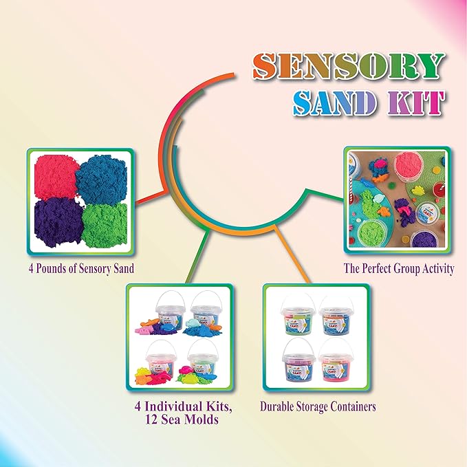 Sensory Sand Play Sand for Kids with Sea Molds 4 Pound Bulk Multicolor Sand for Boys and Girls