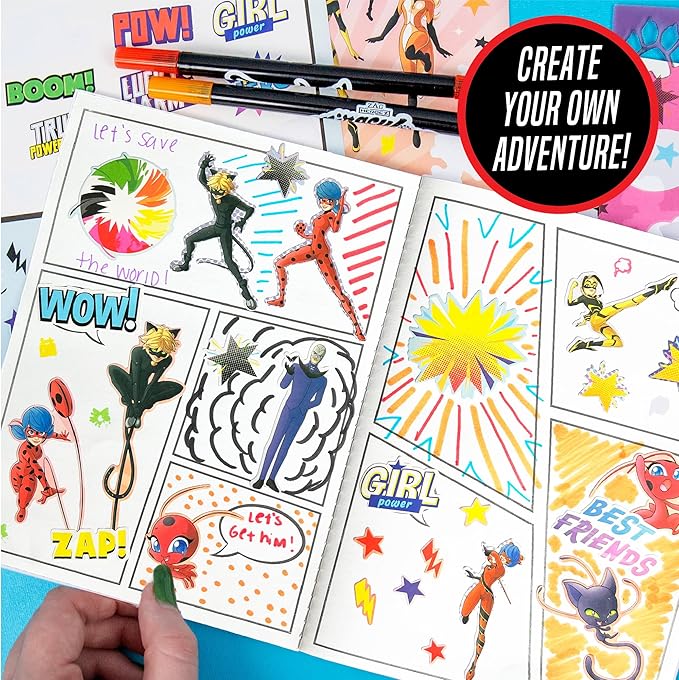 Miraculous Make Your Own Comic Book – Create 2 Comic Books Ladybug, Cat Noir, Tikki & More – Creative Toys for Kids Ages 6 & Up – DIY Comic Book Kit Kids