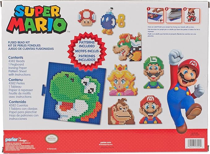 Perler 80-57090 Nintendo Super Mario Fused Bead Deluxe Box Kit, 8 Unique Patterns, Multicolor, 4385 Pieces