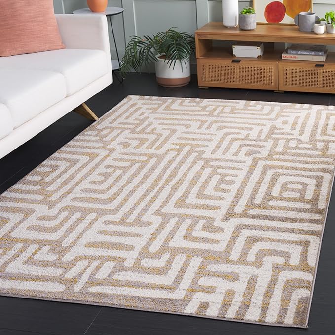 SAFAVIEH Amsterdam Collection Area Rug - 5'1" x 7'6", Ivory & Mauve, Modern Abstract Design, Non-Shedding & Easy Care, Ideal for High Traffic Areas in Living Room, Bedroom (AMS106A)