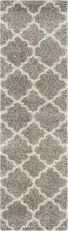SAFAVIEH Hudson Shag Collection Runner Rug - 2'3" x 14', Grey & Ivory, Moroccan Trellis Design, Non-Shedding & Easy Care, 2-inch Thick Ideal for High Traffic Areas in Living Room, Bedroom (SGH282B)