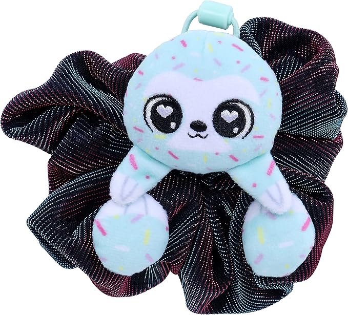Scrunchmiez Giantz, These Cute Oversized scrunchies Magically Transform from Hair Accessory to Lovable Plush Collectible Friend and Backpack Clip! - Sprinki The Sloth, Multicolor, (96533)