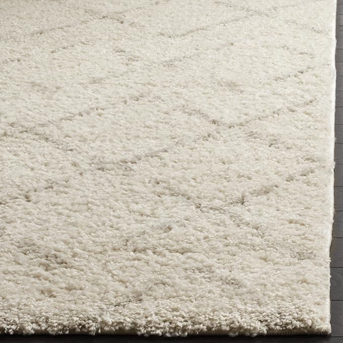 SAFAVIEH Arizona Shag Collection 2'3" x 16' Ivory/Beige ASG743A Moroccan Diamond Non-Shedding 1.6-inch Thick Living Room Dining Entryway Foyer Hallway Runner Rug