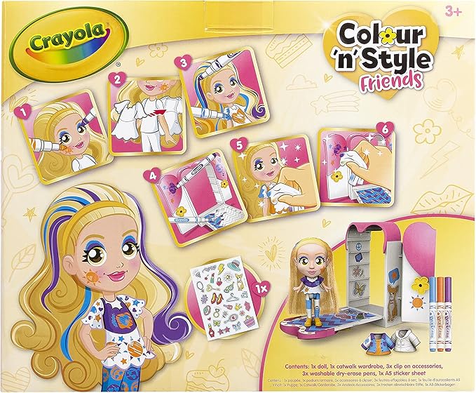 CRAYOLA Colour 'n' Style Friends: Goldie - Catwalk Playset | Colour & Style Your Own Doll, Again and Again! (Includes Magic Dry-Erase Pens) | Ideal For Kids Aged 3+