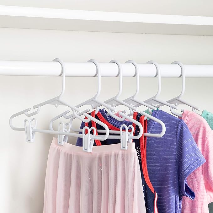Honey Can Do Kids Clothes Hangers with Clips, HNG-09047 White, 7" x 0.25" x 11.75 inches, 18-Pack