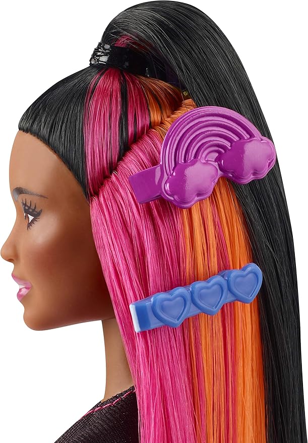 Barbie Rainbow Sparkle Hair Doll Featuring Extra-Long 7.5-inch Brunette Hair with a Hidden Rainbow of Five Colors, Sparkle Gel and Comb and Hairstyling Accessories, Gift for 5 to 7 Year Olds