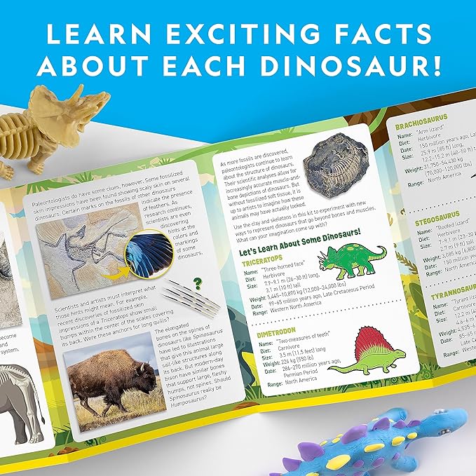 NATIONAL GEOGRAPHIC Clay Dinosaur Arts & Crafts Kit - Dinosaur Air Dry Clay for Kids with 5 Clay Colors, 5 Dino Skeletons & Googly Eyes, Dinosaur Activity for Girls and Boys Ages 4 5 6 7 8 9 & 10