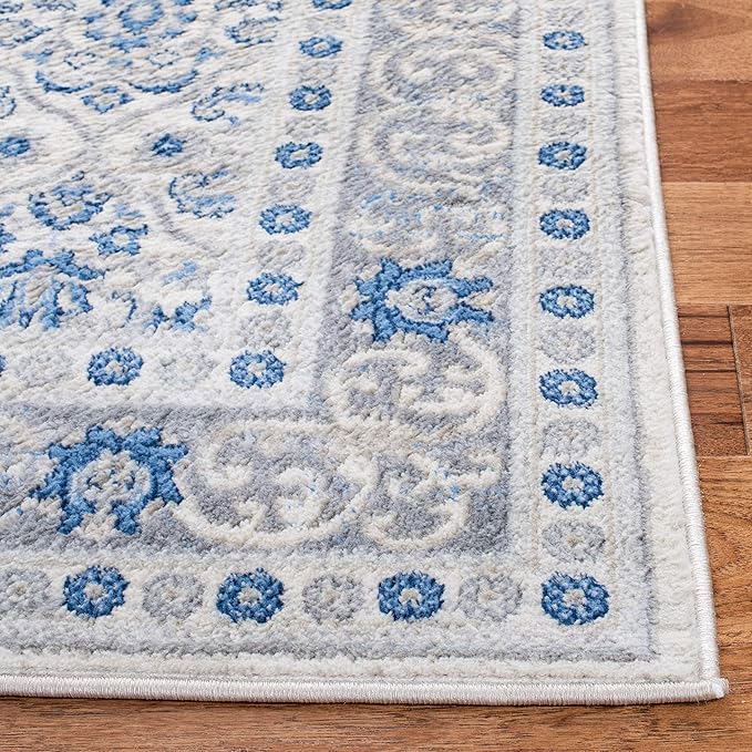 SAFAVIEH Brentwood Collection Area Rug - 9' x 12', Ivory & Blue, Oriental Damask Trellis Design, Non-Shedding & Easy Care, Ideal for High Traffic Areas in Living Room, Bedroom (BNT870A)