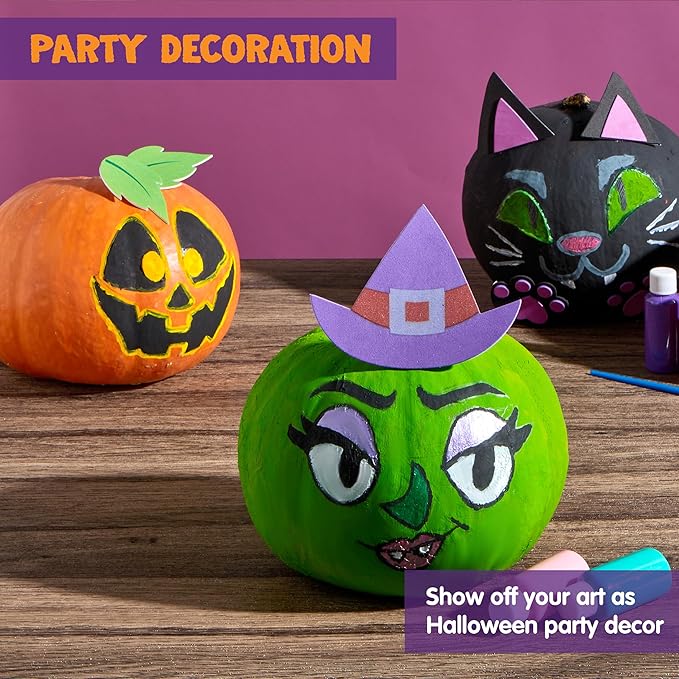 Klever Kits Halloween Pumpkin Painting Kit, Party Favor for Kids, Halloween Arts Crafts Party Supplies, Glowing in The Dark Pumpkin Decorating Kit, DIY Coloring Set for Classroom Activities Games