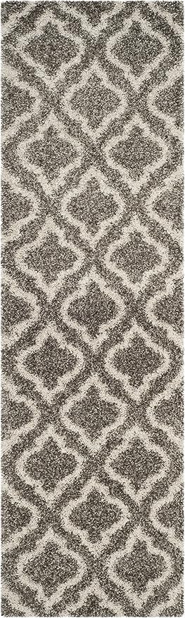 SAFAVIEH Hudson Shag Collection Runner Rug - 2'3" x 10', Grey & Ivory, Moroccan Design, Non-Shedding & Easy Care, 2-inch Thick Ideal for High Traffic Areas in Living Room, Bedroom (SGH284B)