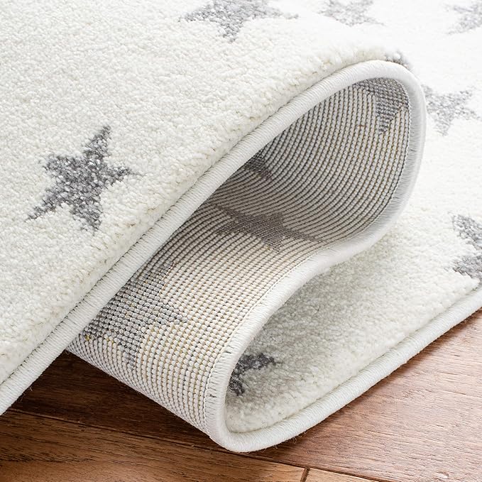 SAFAVIEH Carousel Kids Collection Area Rug - 5'3" Square, Ivory & Grey, Non-Shedding & Easy Care, Ideal for High Traffic Areas for Boys & Girls in Playroom, Nursery, Bedroom (CRK135A)
