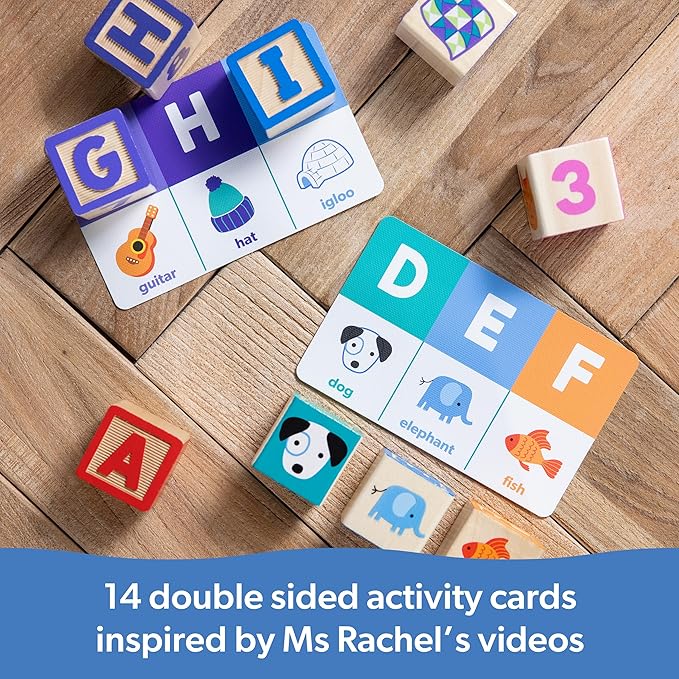 Ms. Rachel Melissa & Doug Letter, Number, and Game Wooden Learning Blocks with Activity Cards for Girls and Boys Toddlers Ages 18 Months+ - FSC-Certified