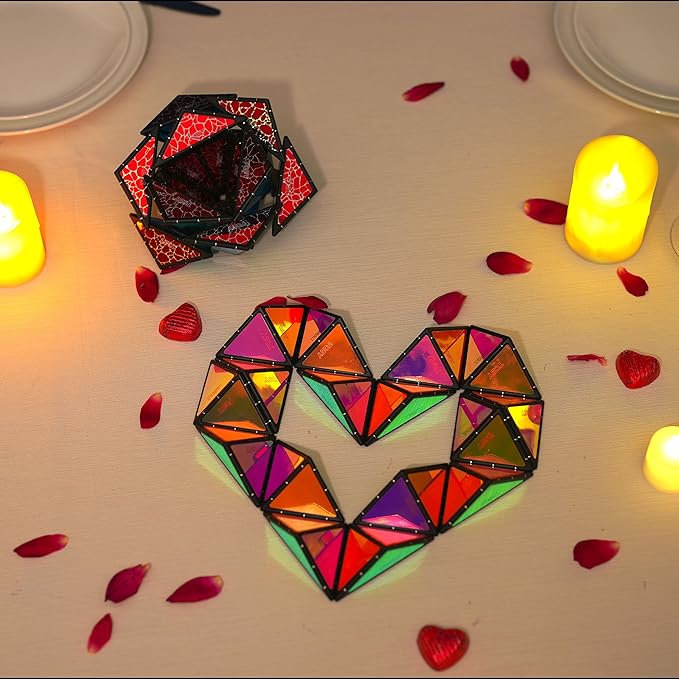 TOSY Magnet Pyramid Glow - 1 Cube Transforms into 1 Billion Shapes (Heart, Rose, Chocolate box…), 243 Rare Earth Magnets, Glowing, Holographic Design, Puzzle Toy, Easter Valentine Gift for him for her