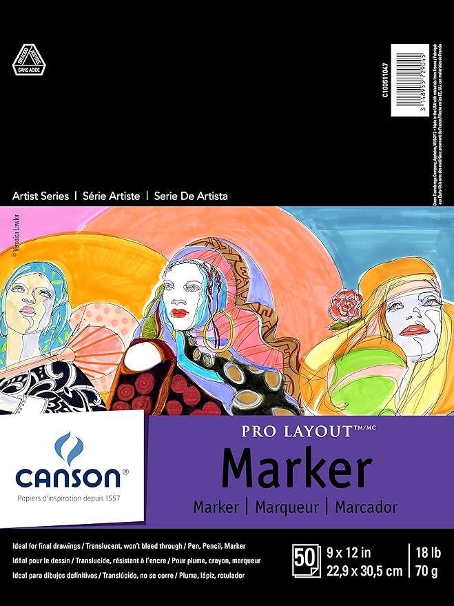 Canson Artist Series Pro Layout Marker Paper, Foldover Pad, 9x12 inches, 50 Sheets (18lb/70g) - Artist Paper for Adults and Students