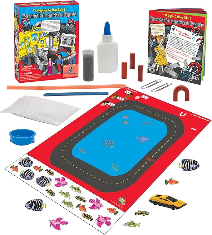 The Magic School Bus Rides Again: Attracted to Magnificent Magnets By Horizon Group USA, Homeschool STEM Kit, Includes Educational Manual, Magnets, Lodestone, Petri Dish, Iron Filling, Toy Car & More (WH-925-1144)