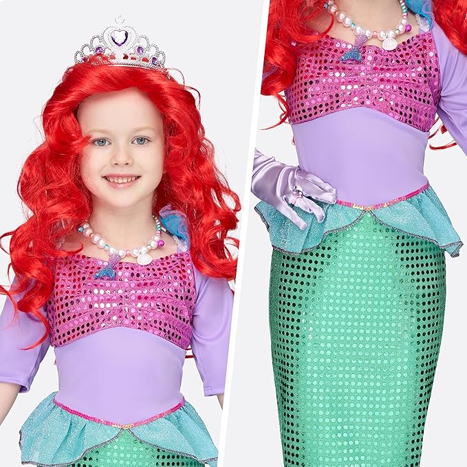 Spooktacular Creations Halloween Little Mermaid Costume for Girls, Sequin Mermaid Dress Set, Light Purple Princess Dress for Toddler Dress-Up, Cosplay Party (Medium, 8-10 yrs)