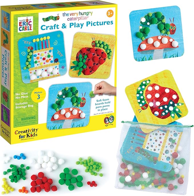 Creativity for Kids The Very Hungry Caterpillar Toy: Craft and Play Pictures - [Amazon Exclusive] Pom Pom Pictures Activity from The World of Eric Carle, Preschool Arts & Crafts for Toddlers Ages 3-5+
