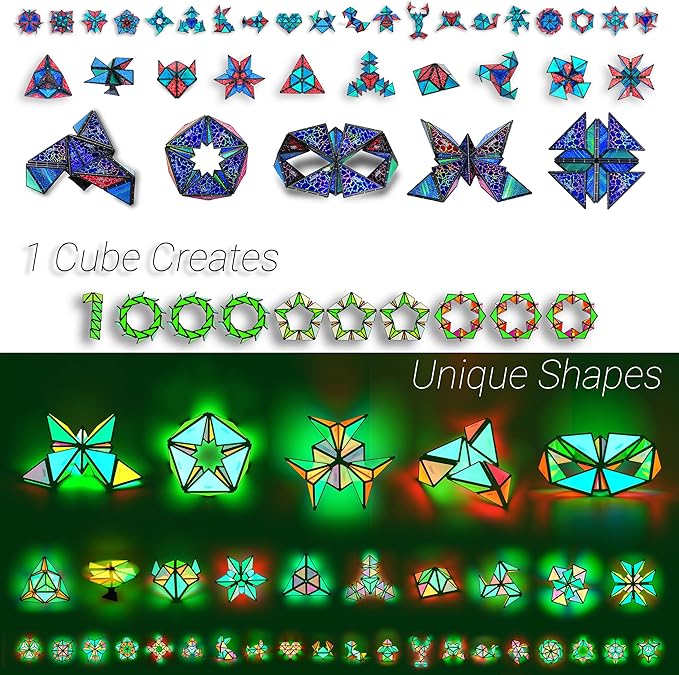 TOSY Magnet Pyramid Glow - 1 Cube Transforms into 1 Billion Shapes (Heart, Rose, Chocolate box…), 243 Rare Earth Magnets, Glowing, Holographic Design, Puzzle Toy, Easter Valentine Gift for him for her