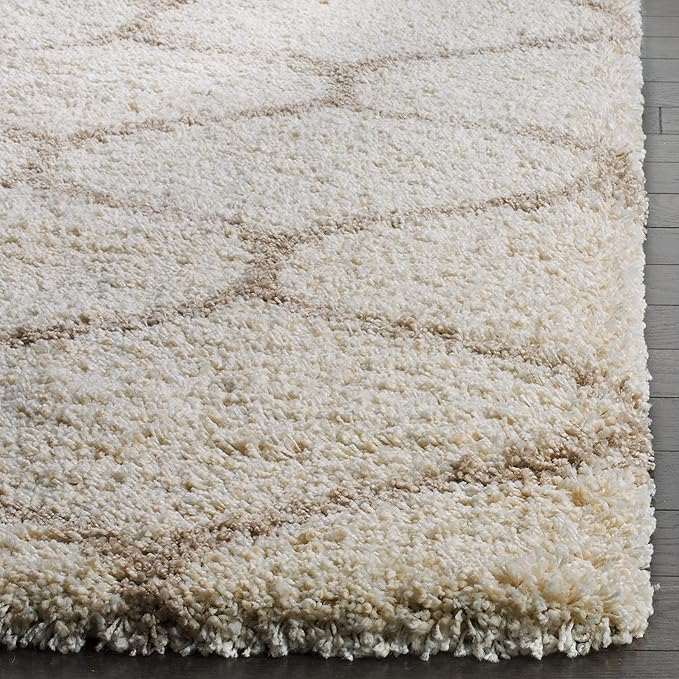 SAFAVIEH Hudson Shag Collection Runner Rug - 2'3" x 22', Ivory & Beige, Trellis Design, Non-Shedding & Easy Care, 2-inch Thick Ideal for High Traffic Areas in Living Room, Bedroom (SGH280D)
