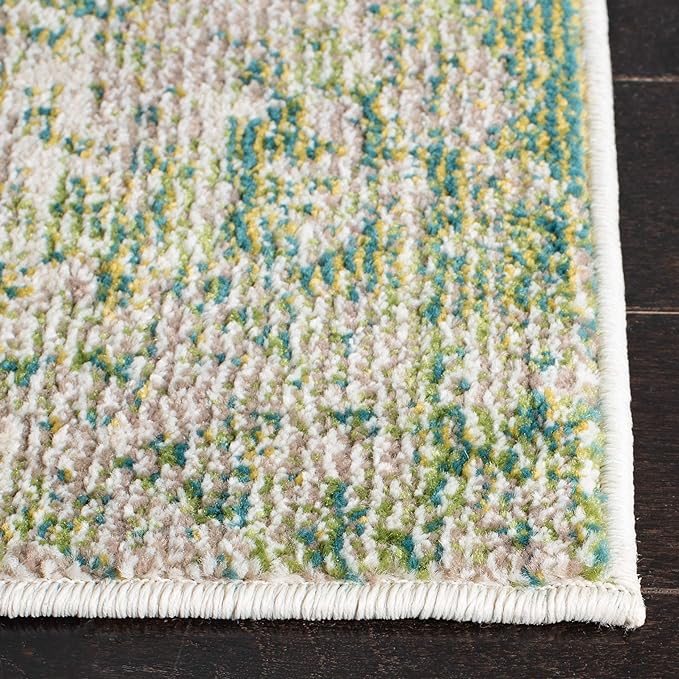 SAFAVIEH Madison Collection 6'7" Square Green / Ivory MAD499Y Modern Abstract Non-Shedding Living Room Bedroom Dining Home Office Area Rug