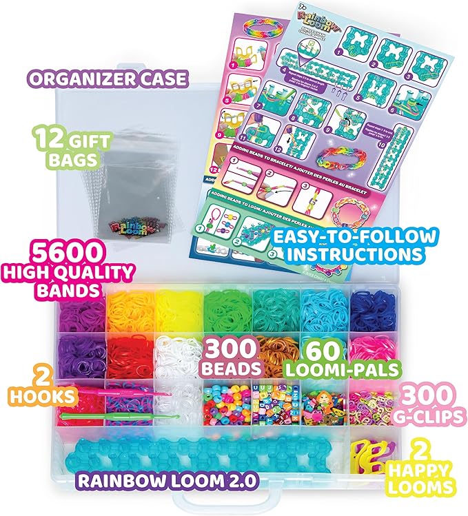 Rainbow Loom® Loomi-Pals™ MEGA Set, Features 60 Cute Assorted LP Charms, The New RL2.0, Happy Looms, Hooks, Alpha & Pony Beads, 5600 Colorful Bands All in a Carrying Case for Boys and Girls 7+