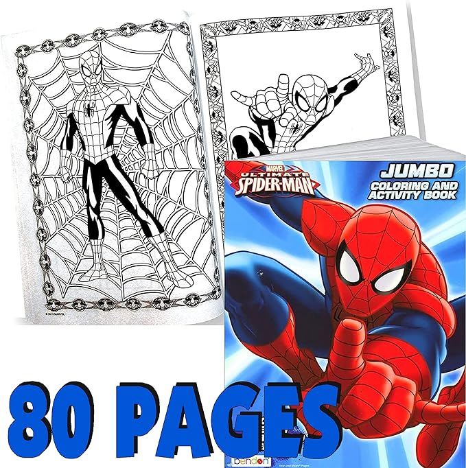 Disney Studios Spiderman Stickers Activity Set - Bundle Includes Spiderman Stickers, Spiderman Coloring Book, Superhero Door Hanger, Thank You Card Craft