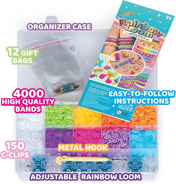Rainbow Loom® Combo Set, Features 4000+ Colorful Rubber Bands, 2 Step-by-Step Bracelet Instructions, Organizer Case, Great Gift for Kids 7+ to Promote Fine Motor Skills