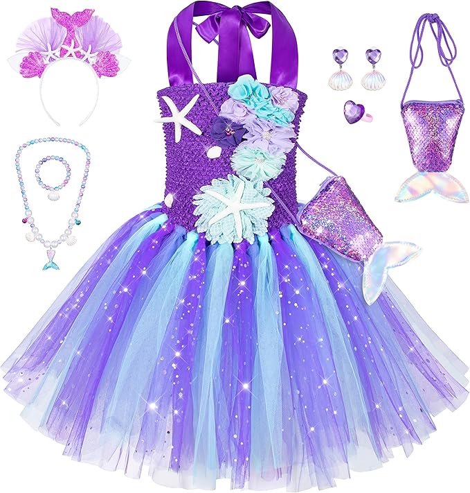 Little Mermaid Tutu Dress for Girls - Princess Mermaid Ariel Costume with Accessories