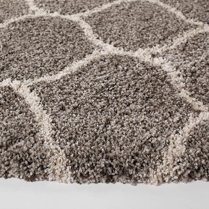 SAFAVIEH Hudson Shag Collection 7' Round Grey/Ivory SGH280B Moroccan Ogee Trellis Non-Shedding Living Room Bedroom Dining Room Entryway Plush 2-inch Thick Area Rug