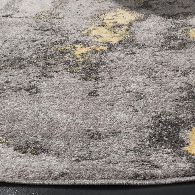 SAFAVIEH Adirondack Collection 12' Round Grey / Yellow ADR134H Modern Abstract Non-Shedding Dining Room Entryway Foyer Living Room Bedroom Area Rug