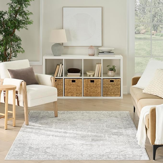 Nourison Astra Machine Washable Grey 4' x 6' Area Rug - Easy Cleaning, Non Shedding, Bed Room, Living Room, Dining Room, Kitchen (4' x 6')