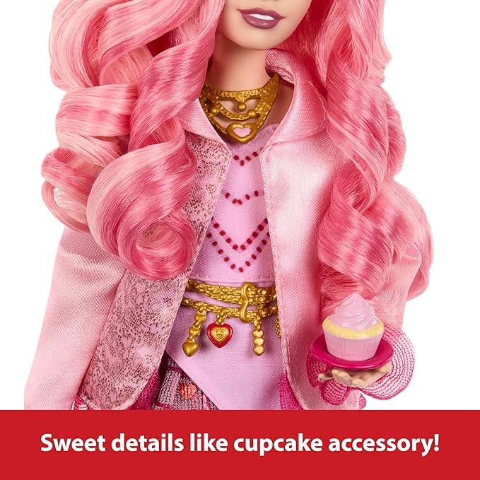 Mattel Disney Descendants: The Rise of Red Fashion Doll & Accessory, Bridget, Young Queen of Hearts with Movie-Inspired Clothes & Cupcake