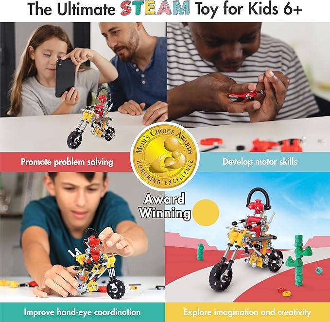Motorbike Stem Building Toys, RiderBit Educational Build Your Own Robot Toy for Kids 8+ Year Old Boys and Girls, Stem Toys Engineering Kit, Vehicle Construction Toys Steam Gift