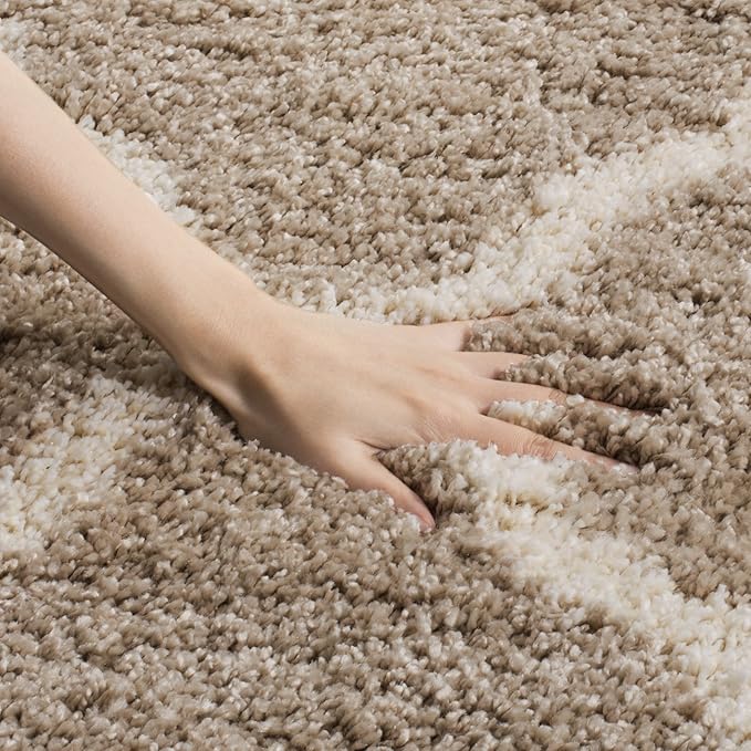 SAFAVIEH Hudson Shag Collection Runner Rug - 2'3" x 8', Beige & Ivory, Moroccan Trellis Design, Non-Shedding & Easy Care, 2-inch Thick Ideal for High Traffic Areas in Living Room, Bedroom (SGH283S)