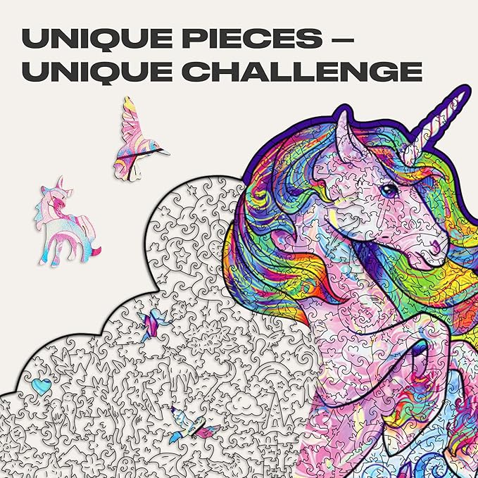 UNIDRAGON Wooden Puzzles for Adults Unique Jigsaw Puzzles - Royal Size Inspiring Unicorn 17.7"x23.6" 700 PCS Deko with Cut 0.03 mm Wood Accuracy Animal