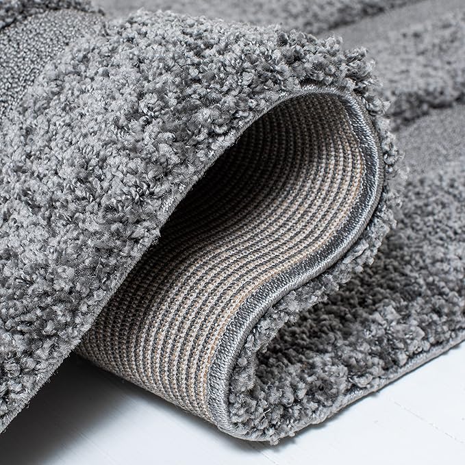 SAFAVIEH Florida Shag Collection Area Rug - 9'6" x 13', Grey & Grey, Border Design, Non-Shedding & Easy Care, 1.2-inch Thick Ideal for High Traffic Areas in Living Room, Bedroom (SG454-8080)