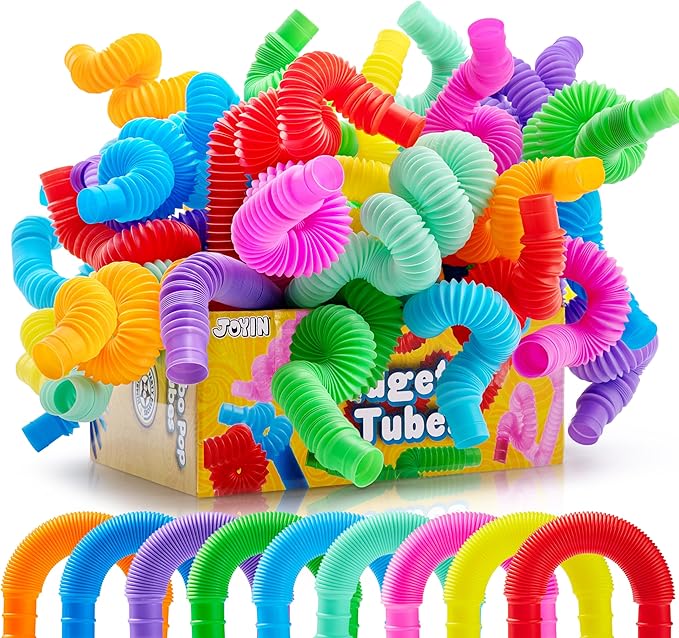 JOYIN 36 Pack Pop Tubes Sensory Toys (Large), Fidget Tubes Party Favors - 9 Colors, Connectable and Extendable for Stress Relief - Perfect for Party, Classroom Exchange, School Reward