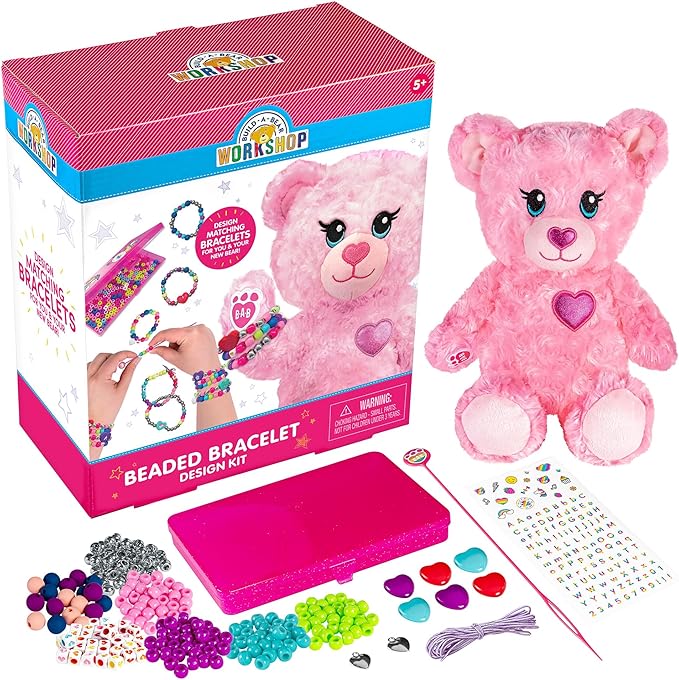 Fashion Angels Build-A-Bear Beaded Bracelet Design Kit - Design BFF Bracelets for Girls with Your Stuffed Bear - Beading Tool for Bracelet Making - Heart Beads for Jewerly - Ages 5 and up