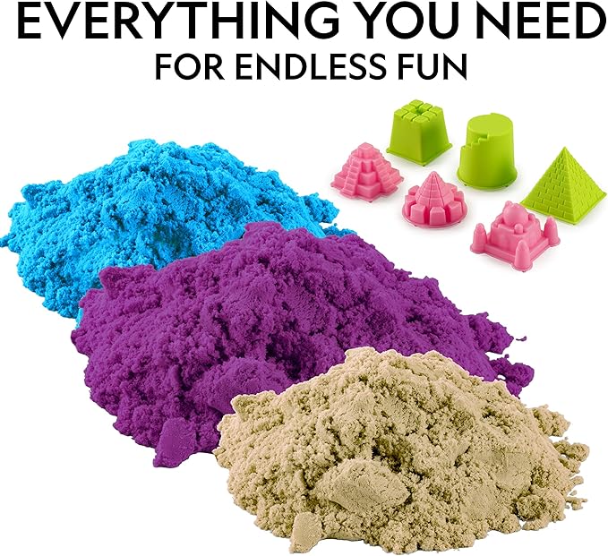 National Geographic 6 Lb. Moon Sand Combo Pack - 2 Lbs. Each of Blue, Purple and Natural Play Sand with Castle Molds - A Fun No Mess Sensory Activity, Kids Fake Sand Play Set (Amazon Exclusive)