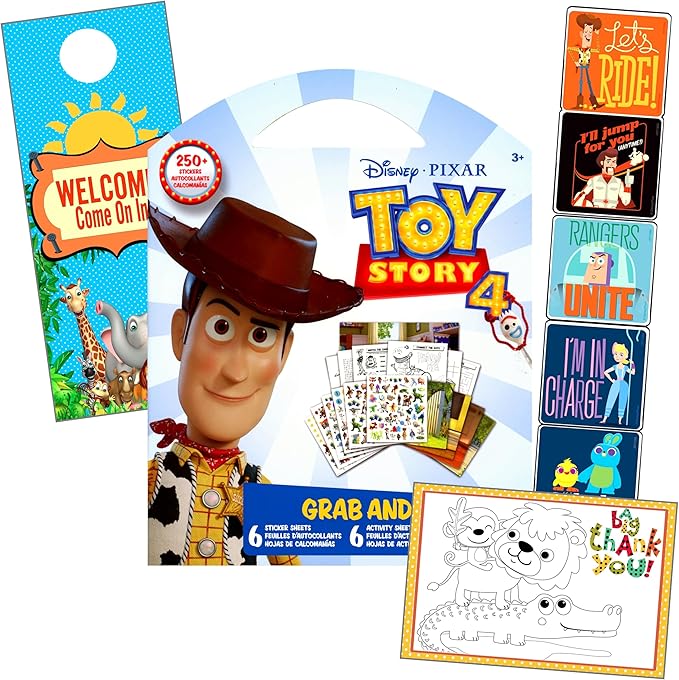 Disney Toy Story 4 Stickers Coloring Activity Book Set - Bundle Includes Toy Story Grab & Go, Toy Story Reward Stickers, 2-Sided Door Hanger, and More!
