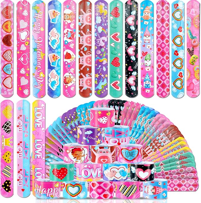 Valentine's Day Slap Bracelets 48Pcs Valentine's Day Party Favors for Kids Valentine's Day Snap Bracelets Party Supplies Valentine's Prize for student Valentine's Day Gift for Class Goodie Bag Fillers