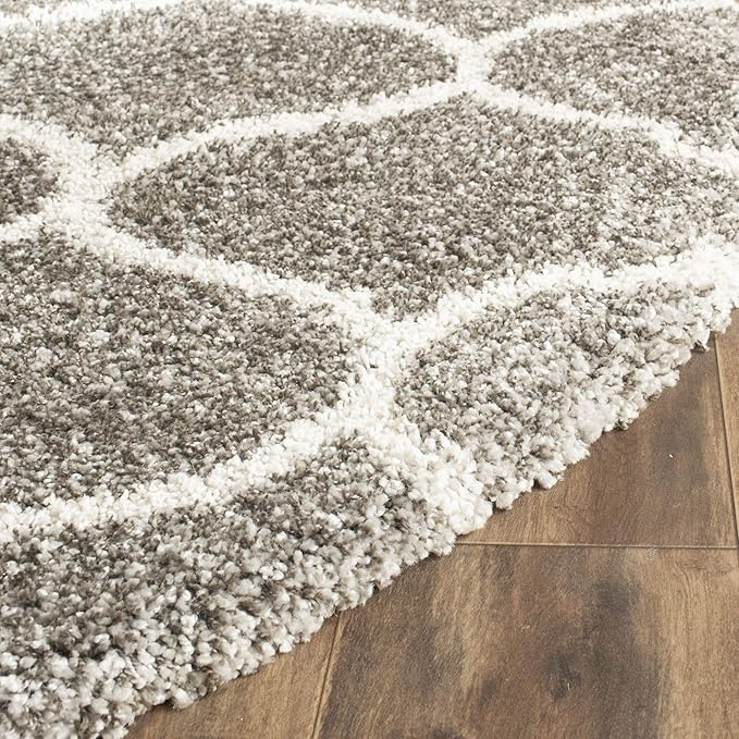 SAFAVIEH Hudson Shag Collection Runner Rug - 2'3" x 10', Grey & Ivory, Moroccan Trellis Design, Non-Shedding & Easy Care, 2-inch Thick Ideal for High Traffic Areas in Living Room, Bedroom (SGH280B)
