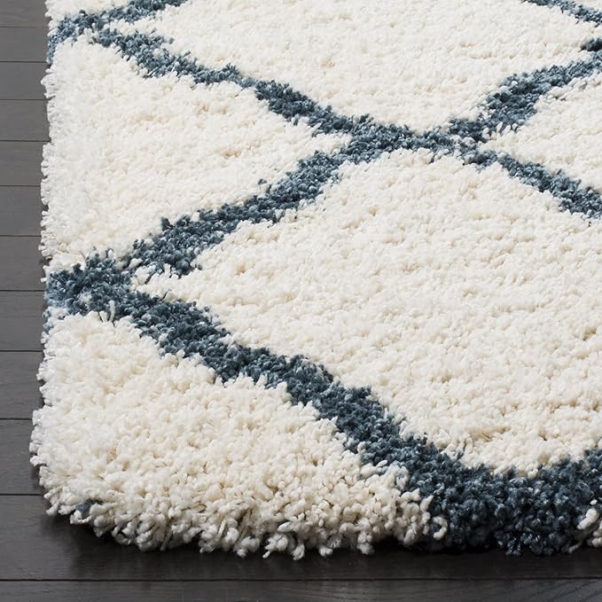 SAFAVIEH Hudson Shag Collection Runner Rug - 2'3" x 8', Ivory & Slate Blue, Moroccan Trellis, Non-Shedding & Easy Care, 2-inch Thick Ideal for High Traffic Areas in Living Room, Bedroom (SGH283T)