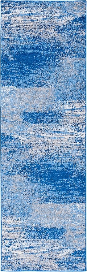 SAFAVIEH Adirondack Collection Runner Rug - 2'6" x 18', Silver & Blue, Modern Abstract Design, Non-Shedding & Easy Care, Ideal for High Traffic Areas in Living Room, Bedroom (ADR112F)